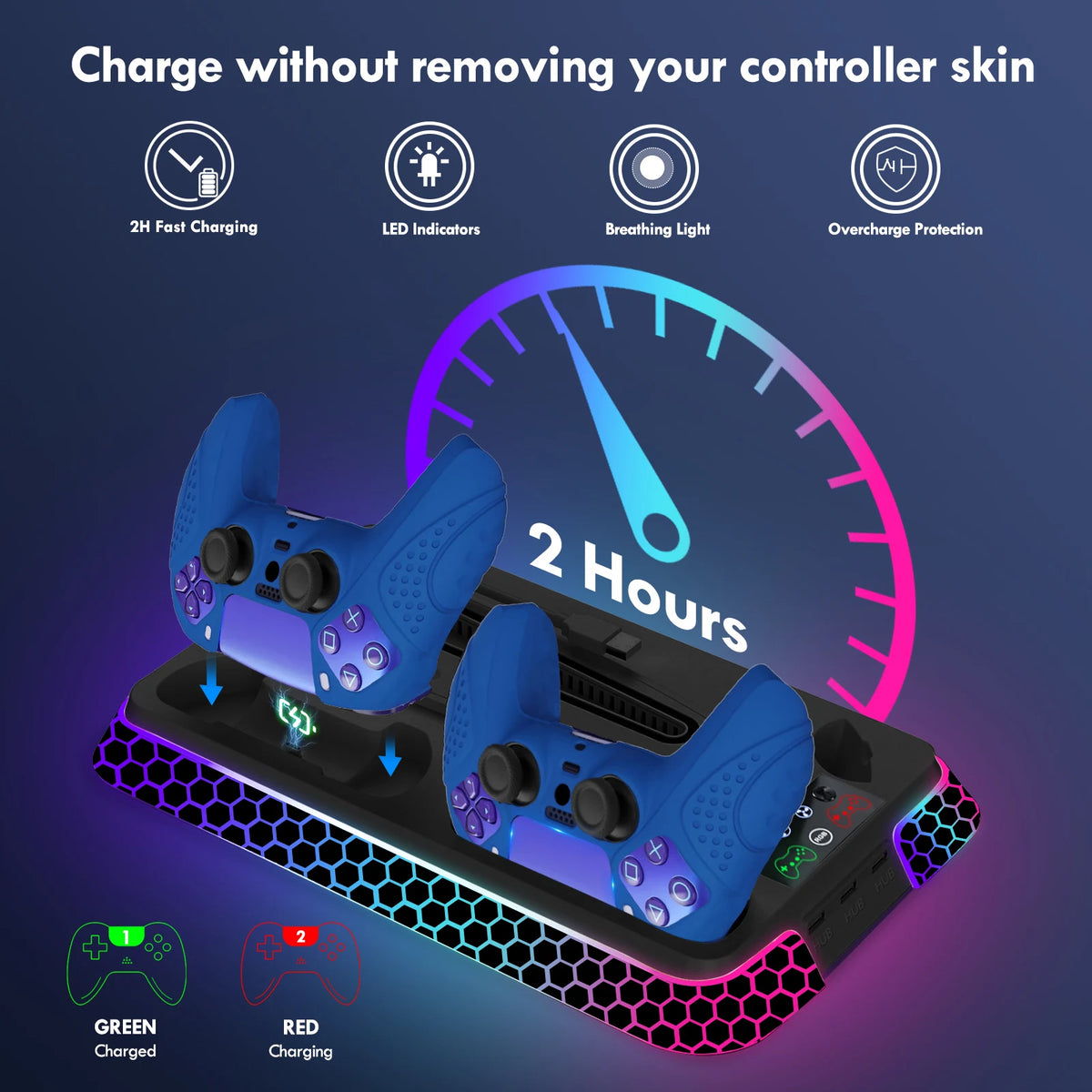 All-In-One Cooling Stand Base for PS5/PS5 Slim/Ps5 Pro Model: YH66S with RGB Lighting Effects, Storage Function and Controller
