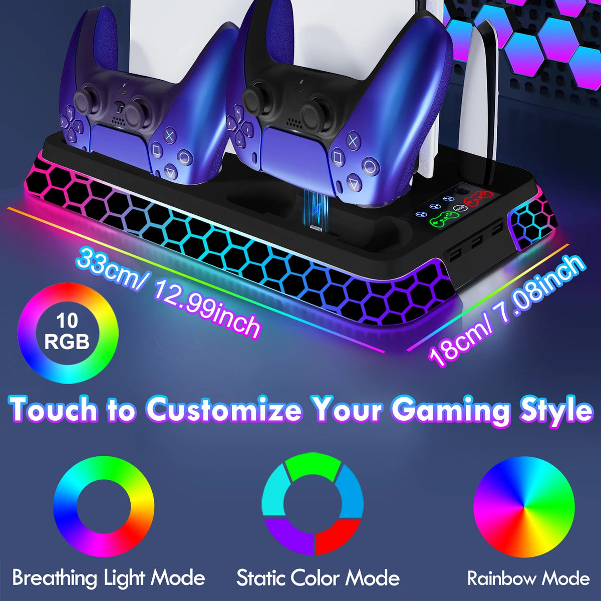 All-In-One Cooling Stand Base for PS5/PS5 Slim/Ps5 Pro Model: YH66S with RGB Lighting Effects, Storage Function and Controller
