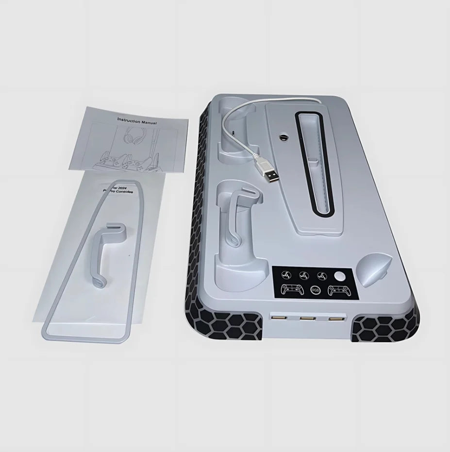 All-In-One Cooling Stand Base for PS5/PS5 Slim/Ps5 Pro Model: YH66S with RGB Lighting Effects, Storage Function and Controller